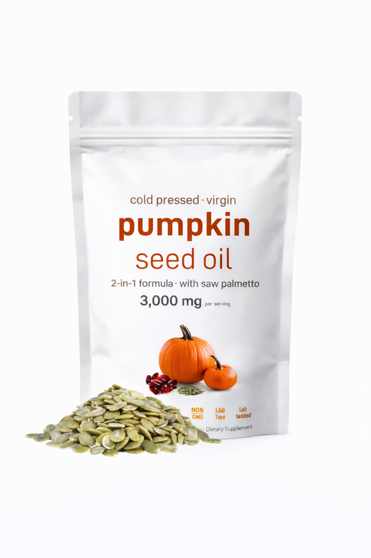 Cold Pressed Pumpkin Seed Oil + Saw Palmetto 3000mg - 300 Softgels – Natural Support for Hormones, Hair, Prostate Health