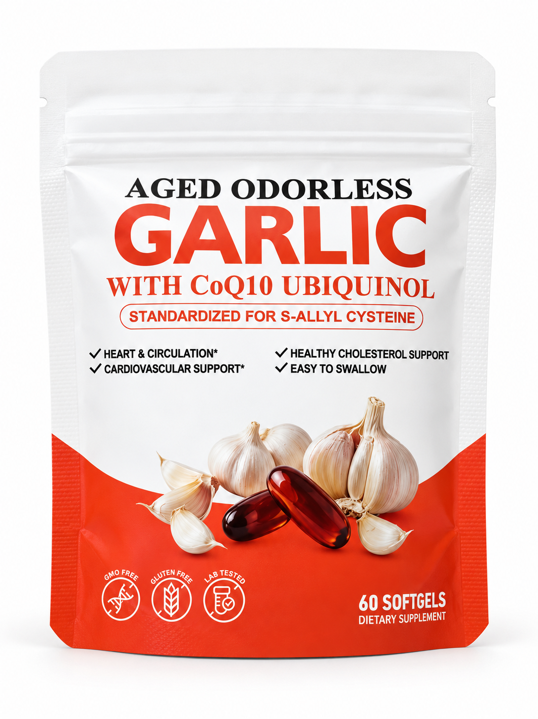 Garlic Extract 600mg Softgels-60ct,Odorless Aged Garlic Extra with CoQ10