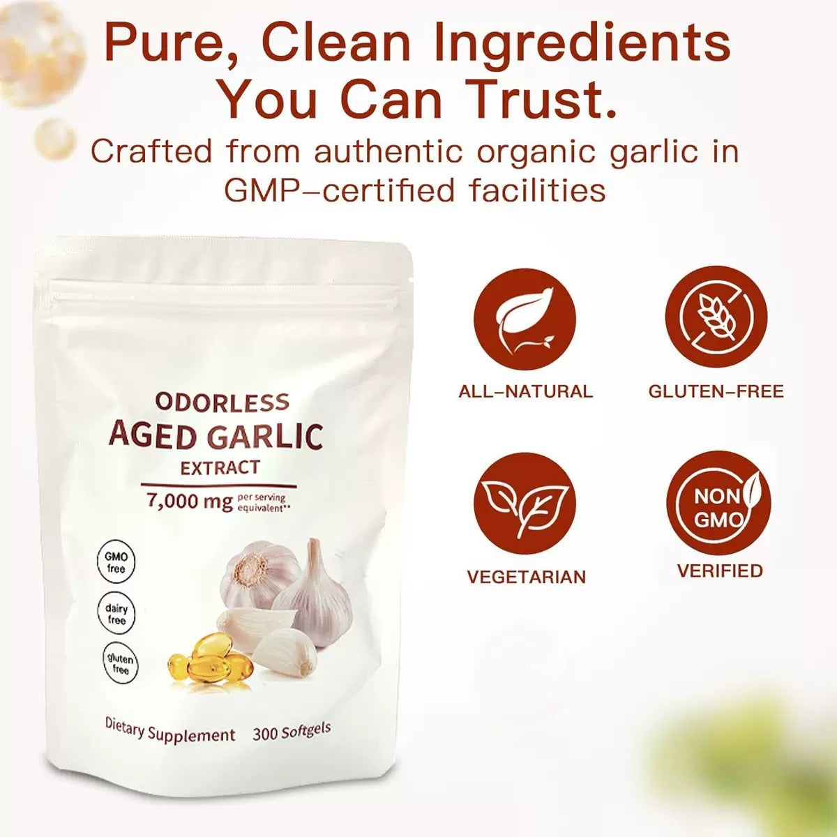 Naturally Aged Odourless Garlic Extract - 300 pieces - 2 Per Serving